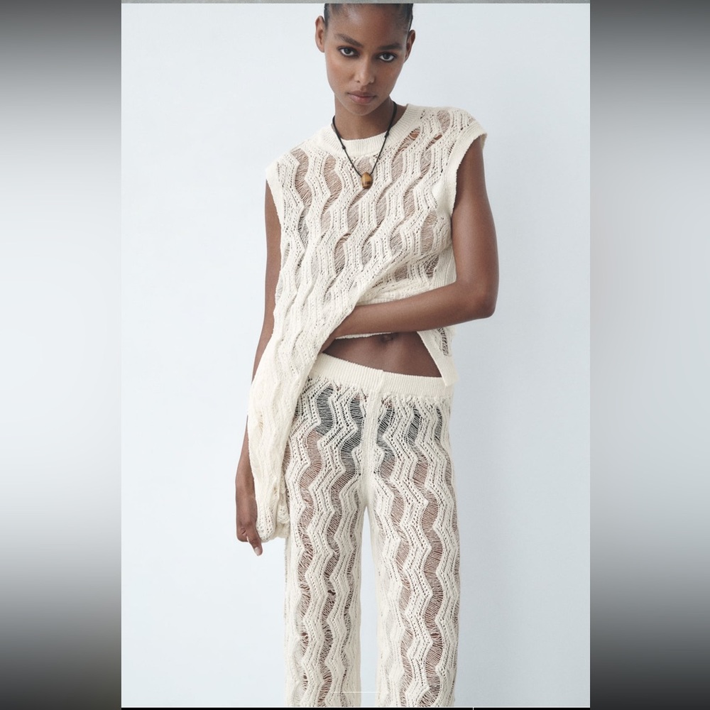 Zara crochet wide leg open knit mesh pants - Picture 9 of 10